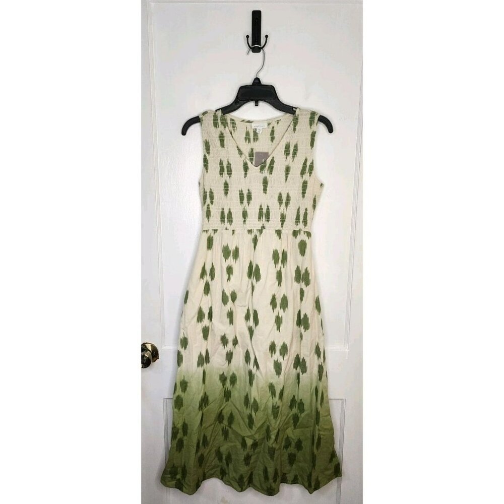 NWT J. Jill Pure Jill Elements Dip-Dyed Green Ikat Dress Sz XS Petite